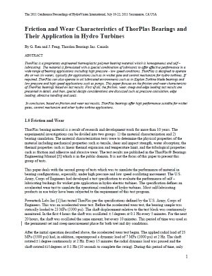 Research_H - WGB - Friction and Wear Characterisitics of ThorPlas Bearings
