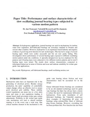 Research_H - WGB - Vattenfall - Performance of Slow Oscillating Bearings